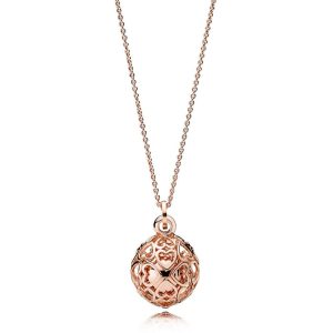 Hearts 14k Rose Gold-plated pendant with chime effect and necklace