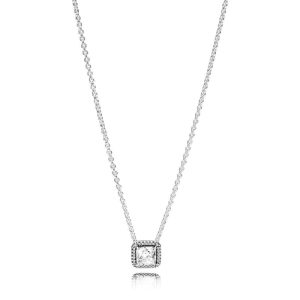 Silver necklace with clear cubic zirconia