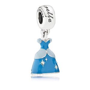 Disney Cinderella Dress Silver Dangle with Blue Enamel