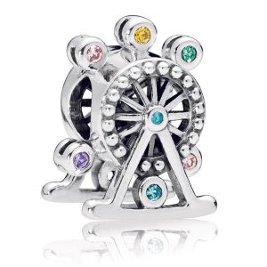 Ferris wheel silver charm with mixed colours of crystals and cubic zirconia