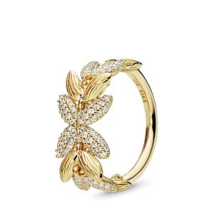 Chained seeds 14k Gold Plated  ring with clear cubic zirconia