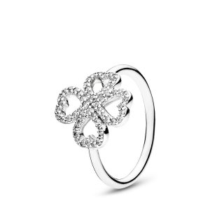 Heart petals silver ring with clear cubic zirconia