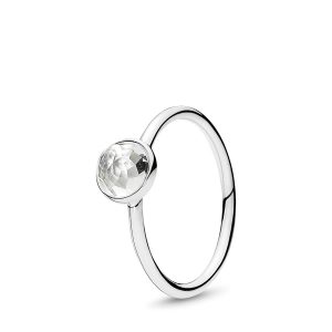April birthstone silver ring with rock crystal. 6 mm