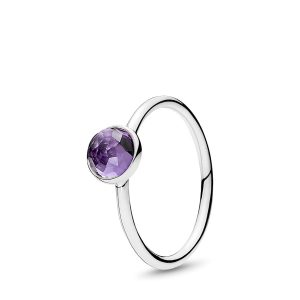 February birthstone silver ring with synthetic amethyst. 6 mm