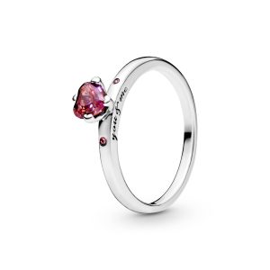Heart silver ring with red. fancy pink and fancy fuchsia pink cubic zirconia