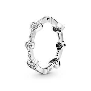 Hearts silver ring with clear cubic zirconia