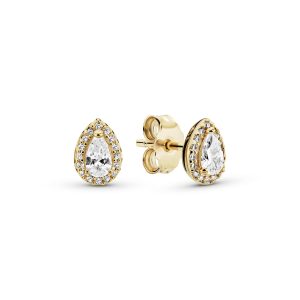 14k Gold Plated drop stud earrings with clear cubic zirconia