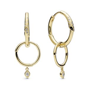 Flower stem 14k Gold Plated  hoop earrings with clear cubic zirconia