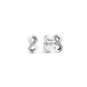 Infinity silver stud earrings with clear cubic zirconia