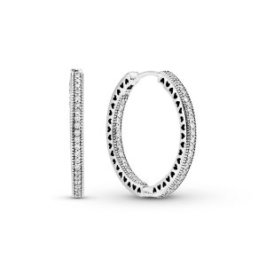Hoop silver earrings with clear cubic zirconia. 27 mm