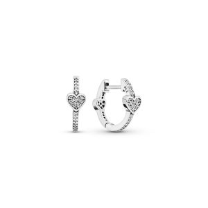 Heart silver hoop earrings with clear cubic zirconia