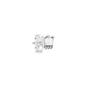 Crown sterling silver stud earring with clear cubic zirconia