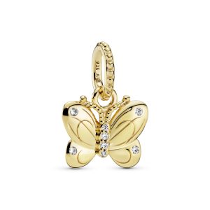 Butterfly 14k Gold Plated  pendant with clear cubic zirconia