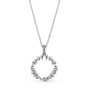 Ice cube silver pendant with clear cubic zirconia and necklace