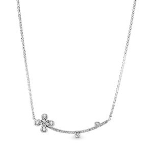 Flower silver collier with clear cubic zirconia