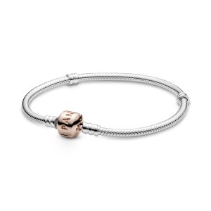 Silver bracelet with 14k Rose Gold-plated clasp