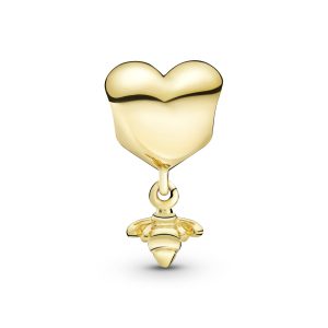 Heart and bee 14k Gold Plated  charm