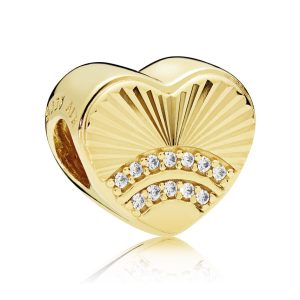 Heart 14k Gold Plated  charm with clear cubic zirconia