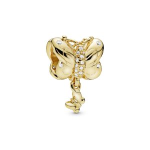 Butterfly 14k Gold Plated  charm with clear cubic zirconia