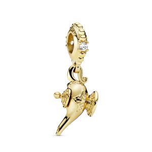 Disney Genie lamp 14k Gold Plated  dangle with clear cubic zirconia and mint green enamel