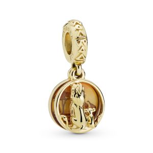 Disney Simba and Mufasa 14k Gold Plated  dangle with transparent orange. yellow and red enamel