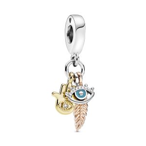 Hamsa. All-seeing Eye & Feather Spirituality Dangle Charm