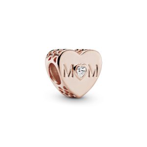 Mum heart 14k Rose Gold-plated charm with clear cubic zirconia