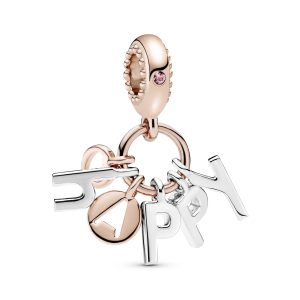 Happy 14k Rose Gold-plated and silver dangle with orchid pink crystal