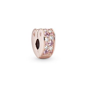 Heart 14k Rose Gold-plated clip with pink mist crystal. clear cubic zirconia. rose pink crystal and silicone grip