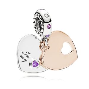 In my heart 14k Rose Gold-plated and silver dangle with fancy purple cubic zirconia. rose pink crystal. lilac crystal and clear cubic zirconia
