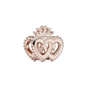 Interlocked crowned hearts 14k Rose Gold-plated charm