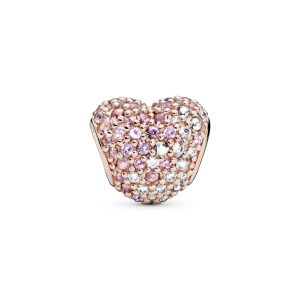 Heart and ladybird 14k Rose Gold-plated charm with orchid pink crystal. rose pink crystal. clear cubic zirconia and pink enamel