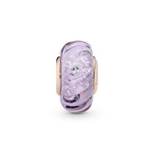 Groove 14k Rose Gold-plated charm with iridescent. pink and purple Murano glass