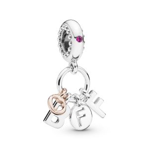 BFF 14k Rose Gold-plated and silver dangle with cerise crystal