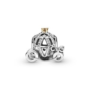 Disney Cinderella pumpkin coach silver charm with 14k and cubic zirconia