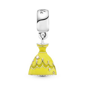 Disney Belle dress silver dangle with yellow enamel