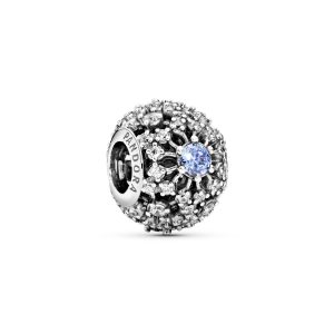 Disney openwork snowflake silver charm with fancy light blue and clear cubic zirconia