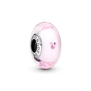 Abstract silver charm with pink Murano glass and pink cubic zirconia