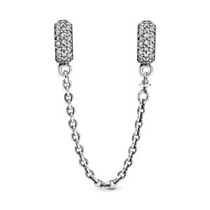 Silver safety chain with clear cubic zirconia