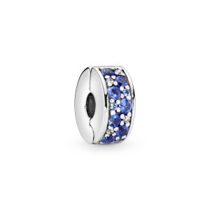 Silver clip with Swiss blue crystal. clear cubic zirconia. royal blue crystal and silicone grip