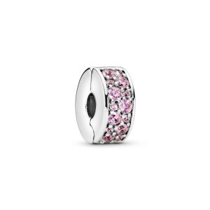 Silver clip with pink cubic zirconia and silicone grip