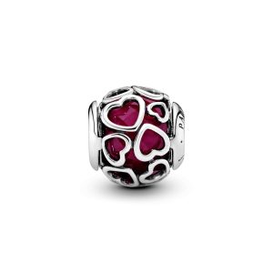 Heart silver charm with faceted cerise crystal