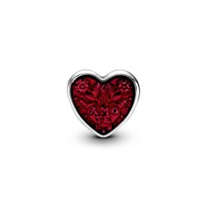 Amo te heart silver charm with cerise enamel