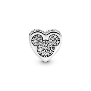 Disney Mickey and Minnie heart silver charm with clear and red cubic zirconia
