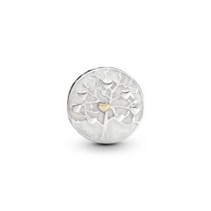 Family tree silver charm with 14k and silver enamel