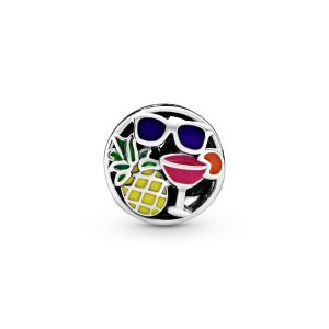 Holiday charm in sterling silver with purple. orange. yellow. pink and green enamel