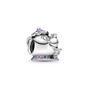 Disney Mrs. Potts and Chip silver charm with purple. pink and blue enamel
