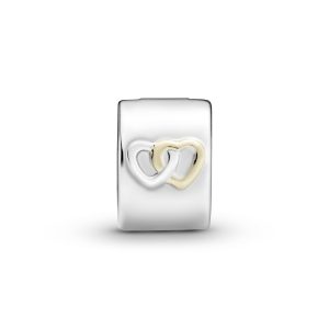 Interlocked hearts silver clip with 14k