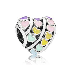 Heart silver charm with pink. purple. blue. yellow and green enamel