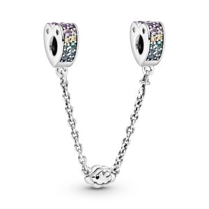Heart and cloud silver safety chain with mixed colours of crystal and cubic zirconia